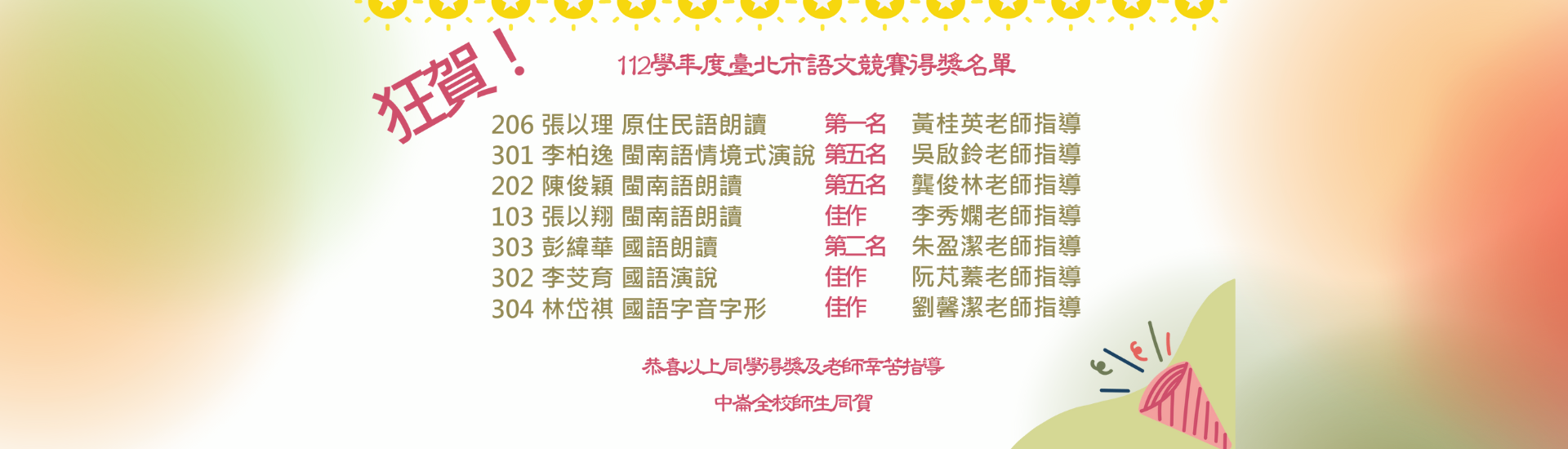1120925-112學年度臺北市語文競賽得獎名單橫幅