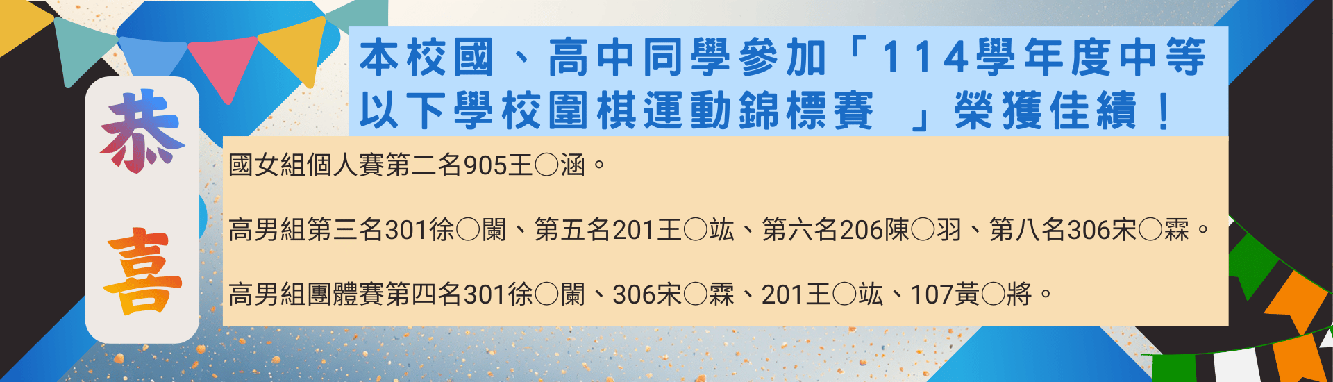 114學年度中等以下學校圍棋運動錦標賽橫幅