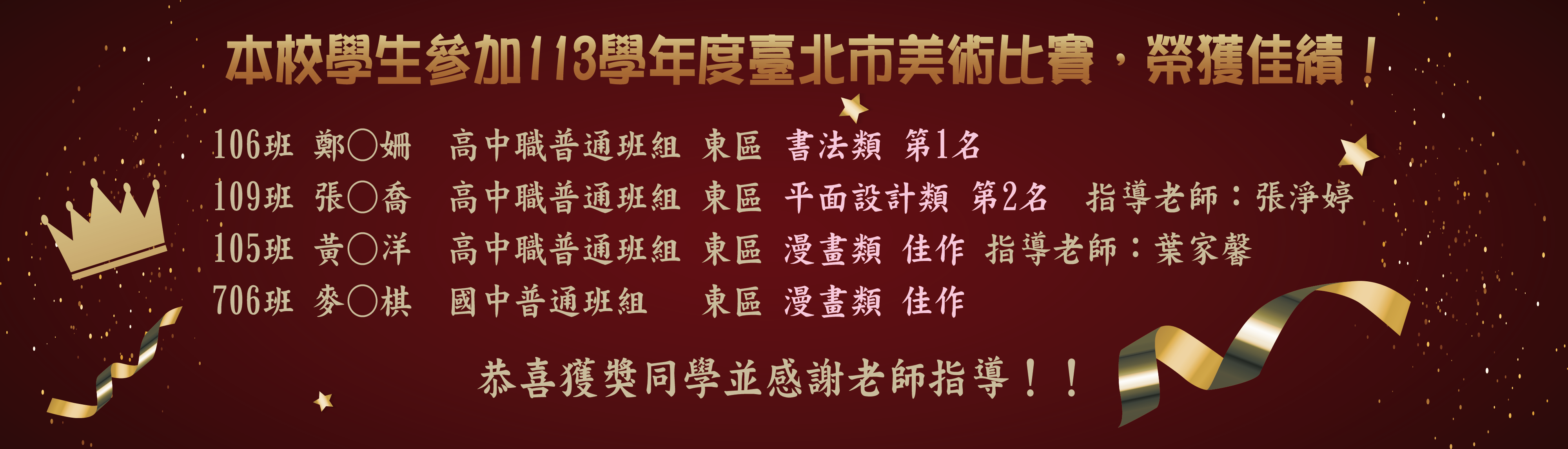 1131021臺北市美術比賽獲獎名單公告